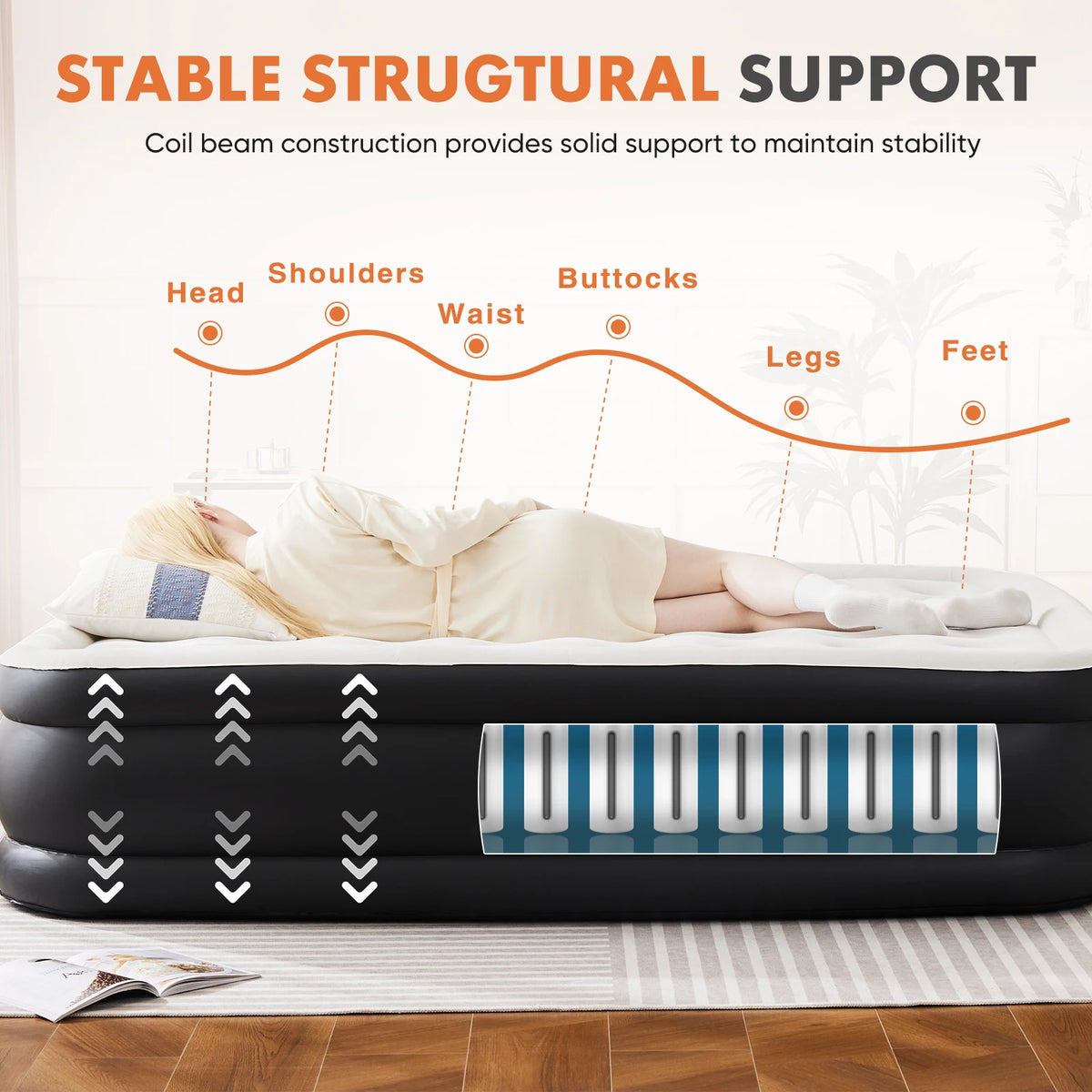 JHK Air Mattress Double Height Non Slip Bottom Home Camping