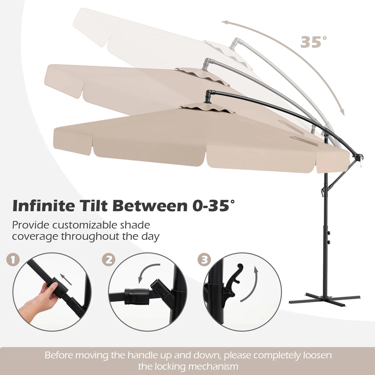LIFEZEAL 10ft Offset Hanging Patio Cantilever Umbrella With Cover