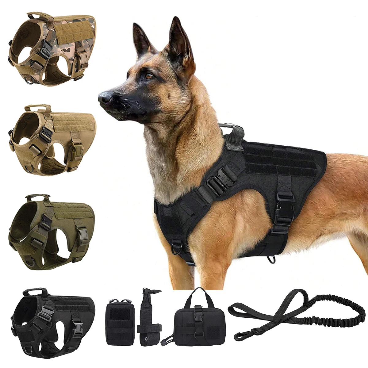Tactical Dog Harness Vest With Molle Pouches For Training