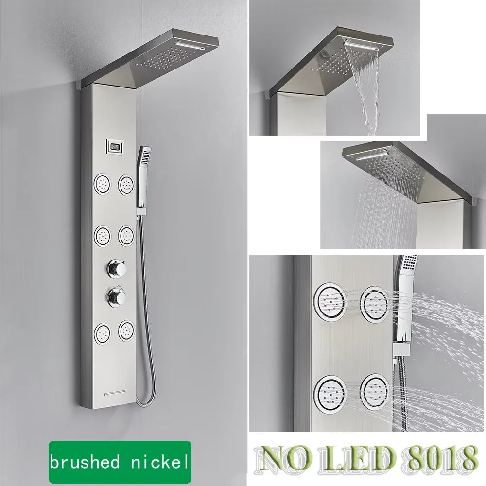 Stainless Steel Shower Panel With Waterfall Rain Massage And Handshower