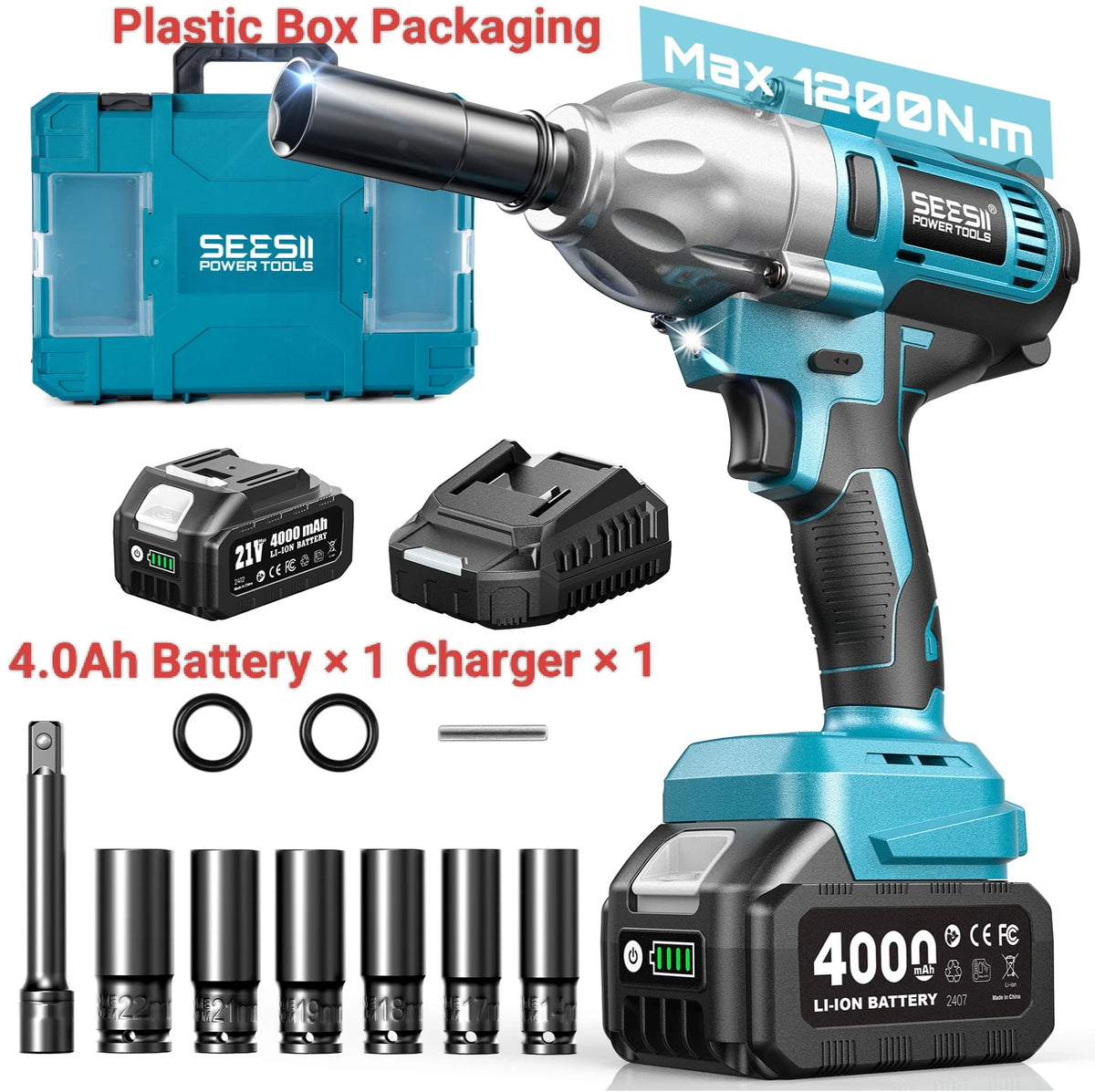Seesii Brushless Cordless Impact Wrench With Bright LED Light