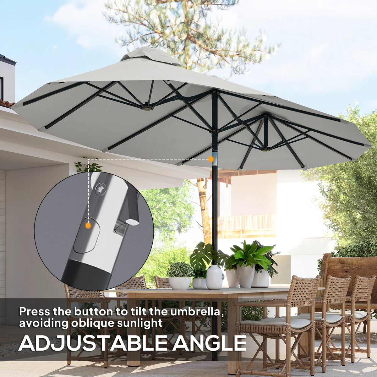 Double-Sided Patio Umbrella With Tilt Crank And Three Air Vents