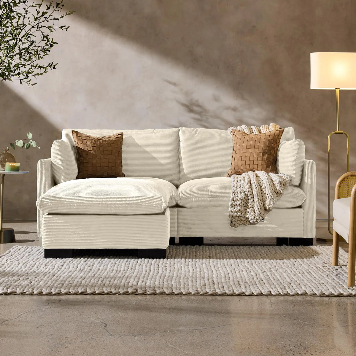 Modern Corduroy Reclining Loveseat With Removable Cover And Wooden Frame