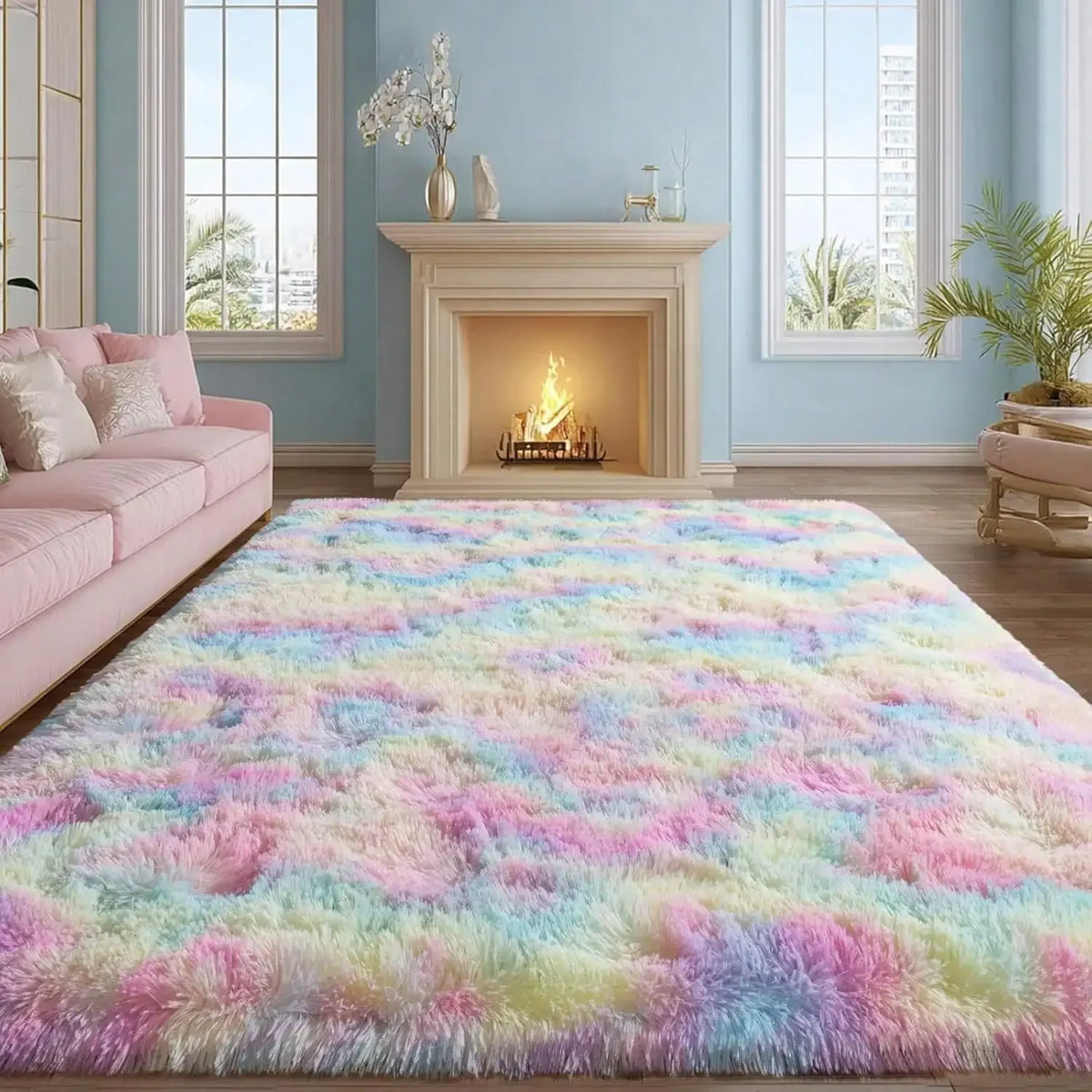 Plush Thick Pile Carpet Non Slip Soft Rug For Living Spaces