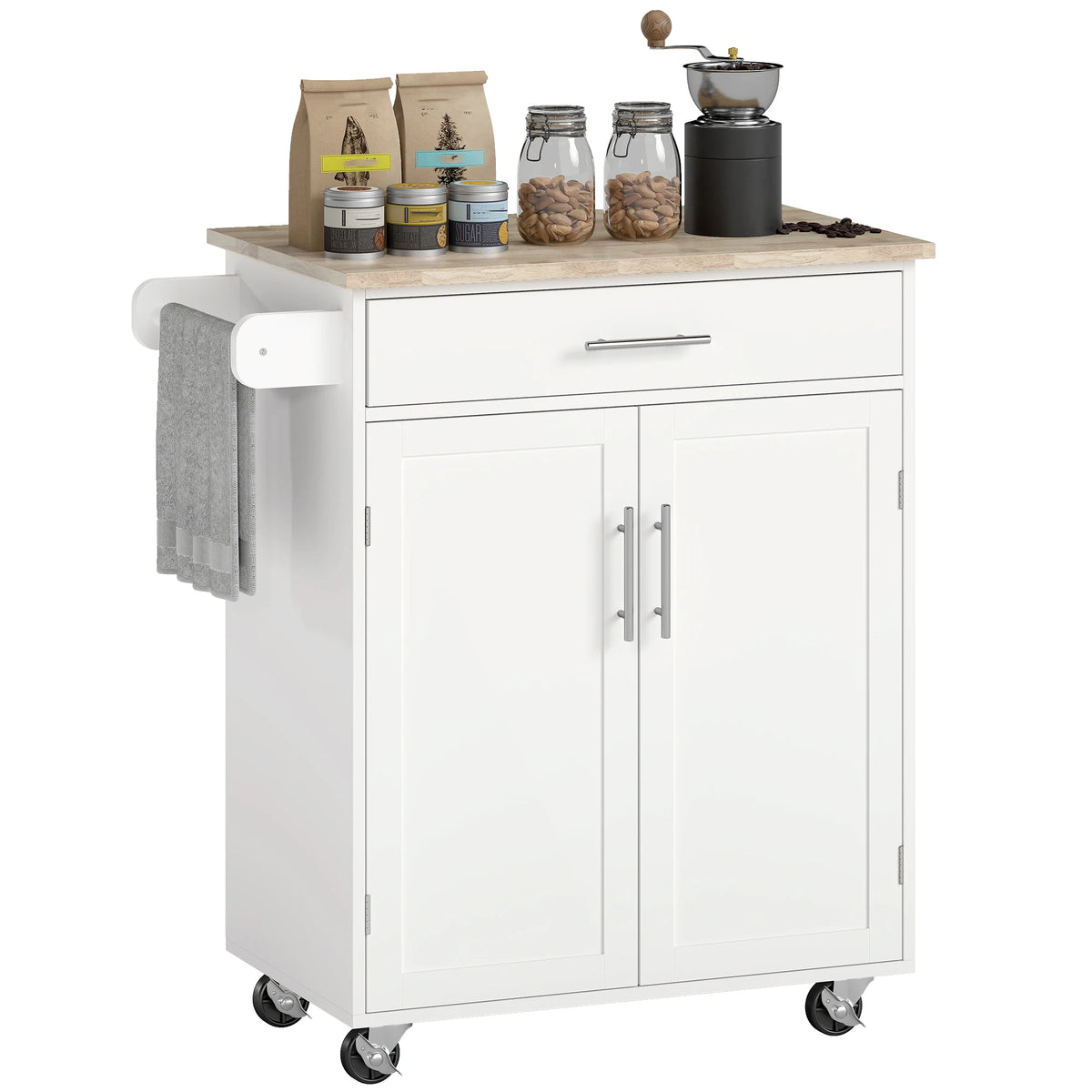 HOMCOM Kitchen Island Cart With Wooden Top And Storage Drawer