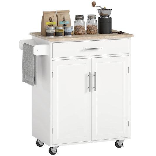 HOMCOM Kitchen Island Cart With Wooden Top And Storage Drawer