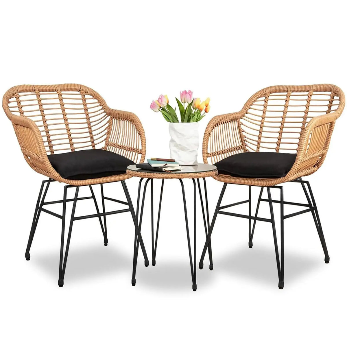 Modern Wicker Rattan Bistro Set For Outdoor Patio And Balcony