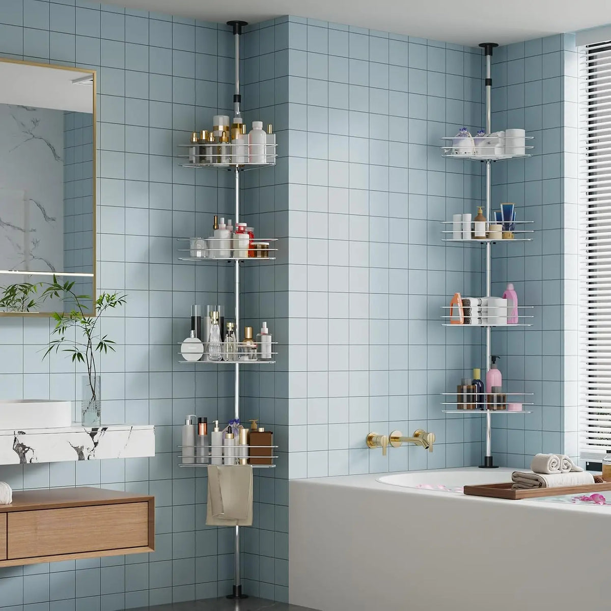 Four Layer Corner Shower Storage Rack With Durable Tension Pole
