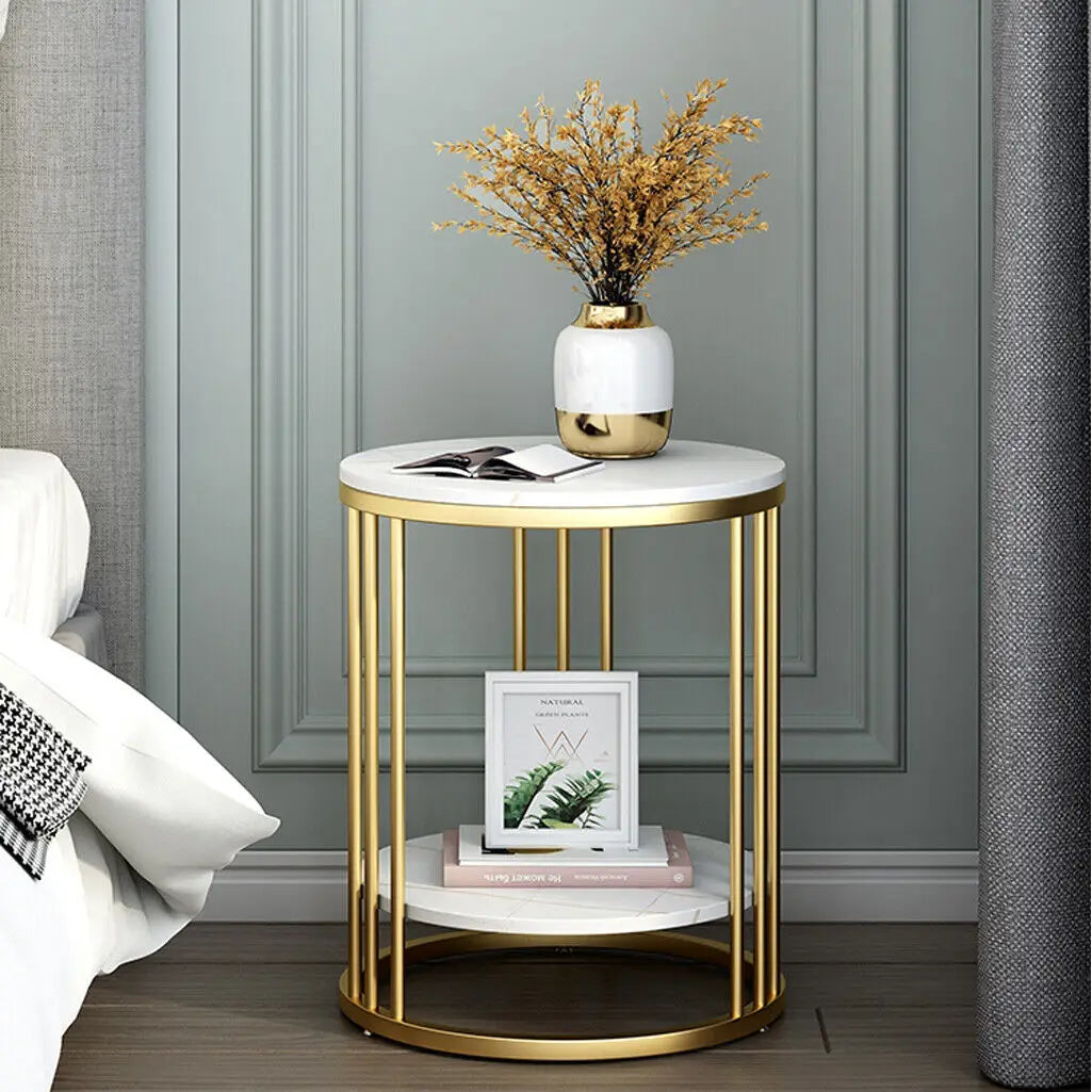 Wisfor Round Stone Tiered Side Table With Jewelry Storage