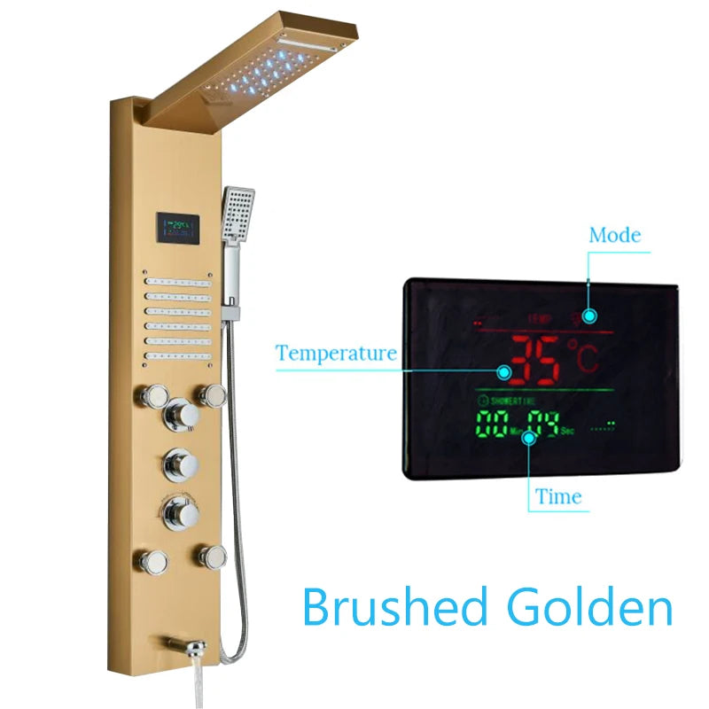 Stainless Steel Shower Panel With Waterfall Rain Massage And Handshower