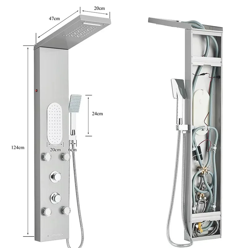 Stainless Steel Shower Panel With Waterfall Rain Massage And Handshower
