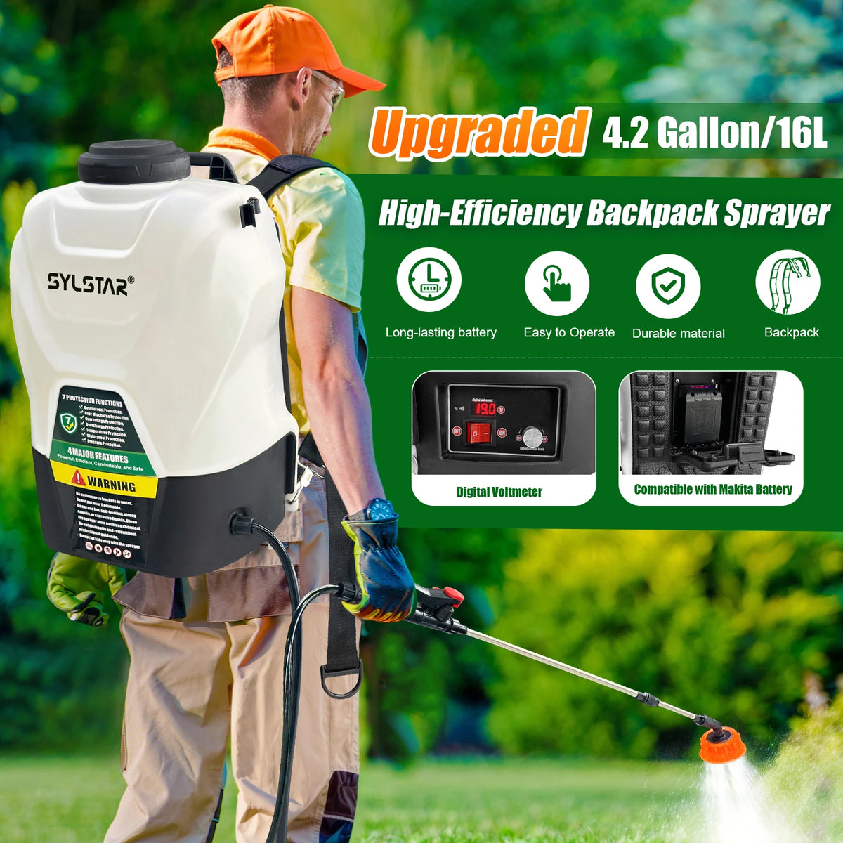 Cordless Electric Backpack Garden Sprayer With Telescopic Spray Wand