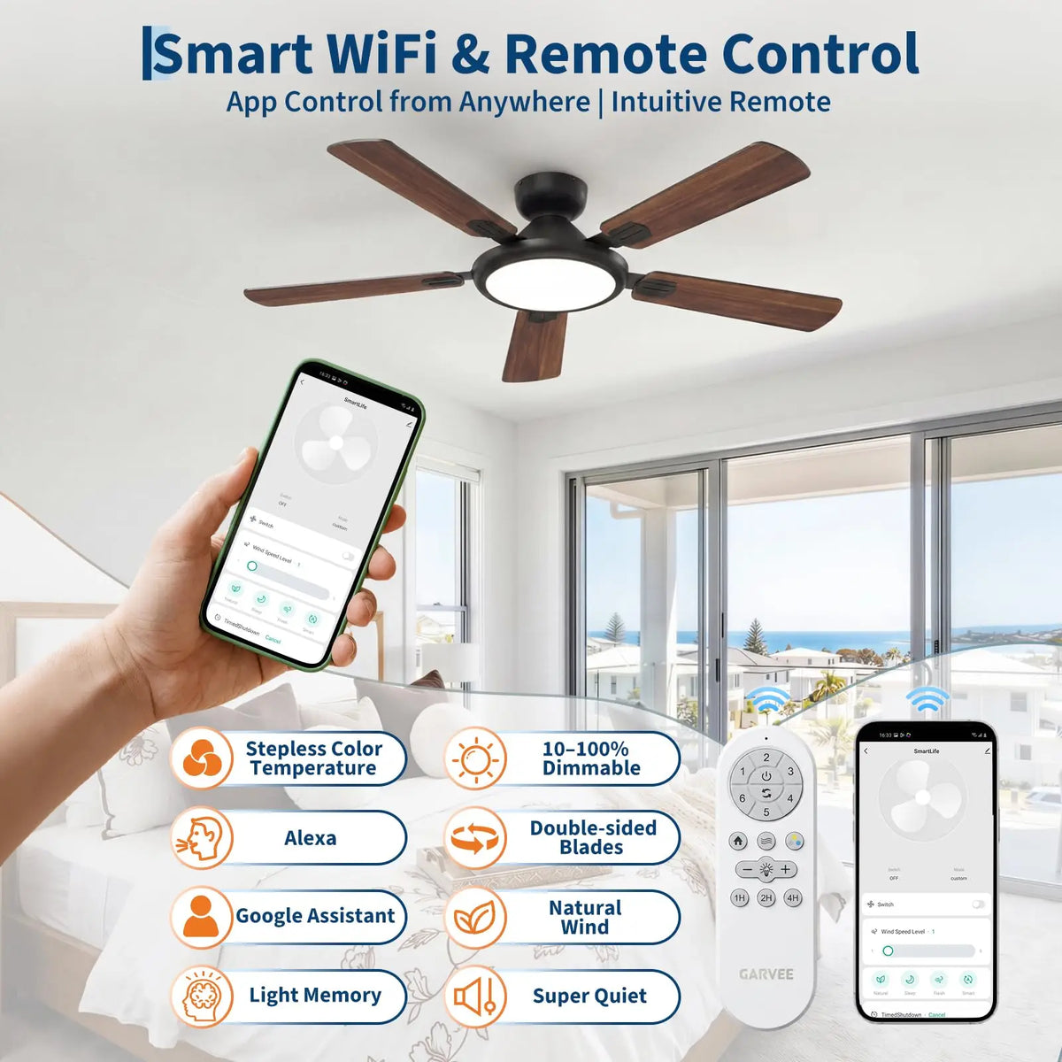 Adoolla 52 Inch Smart Ceiling Fan With Lights Low Profile