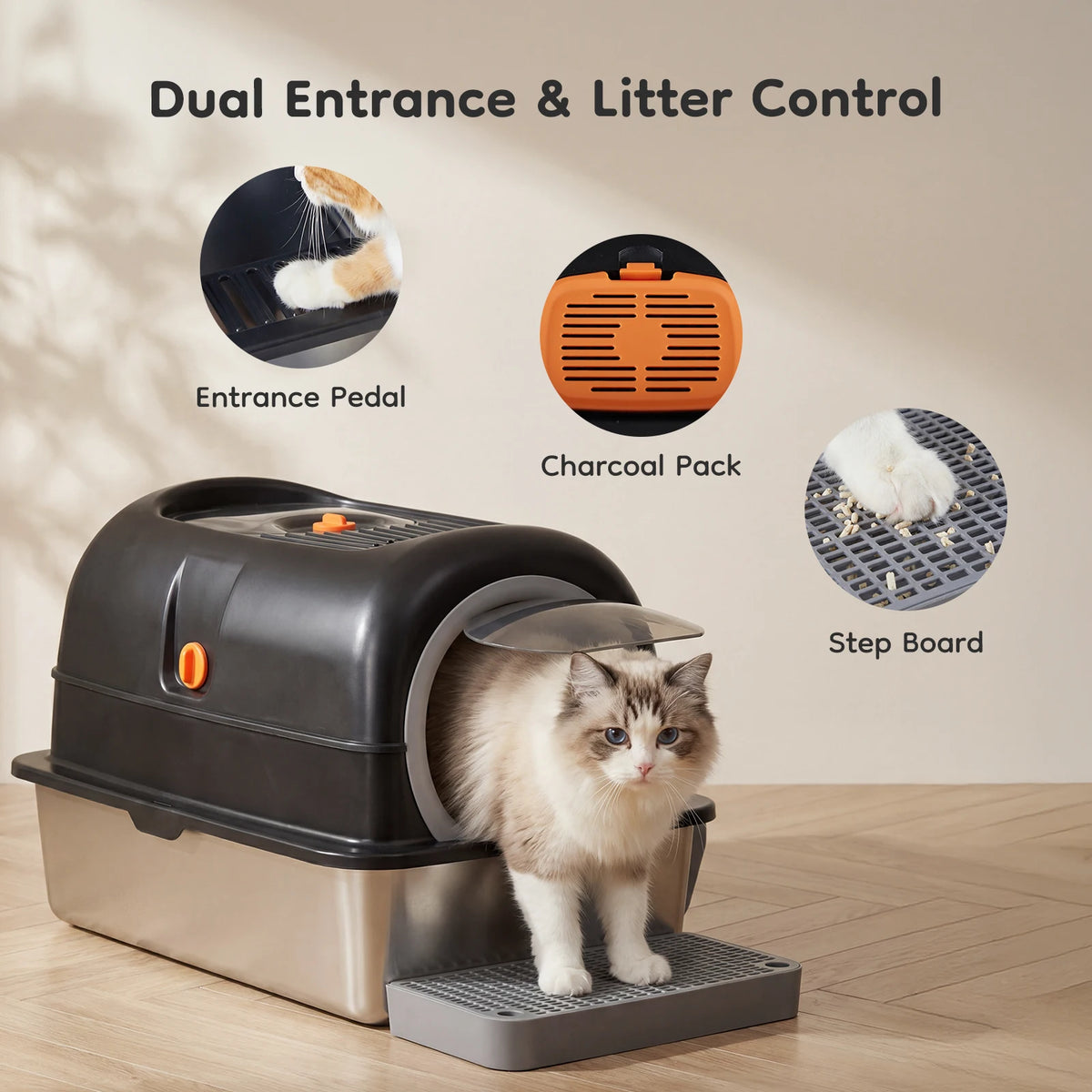 Stainless Steel Fully Enclosed Large Cat Litter Box With Scoop