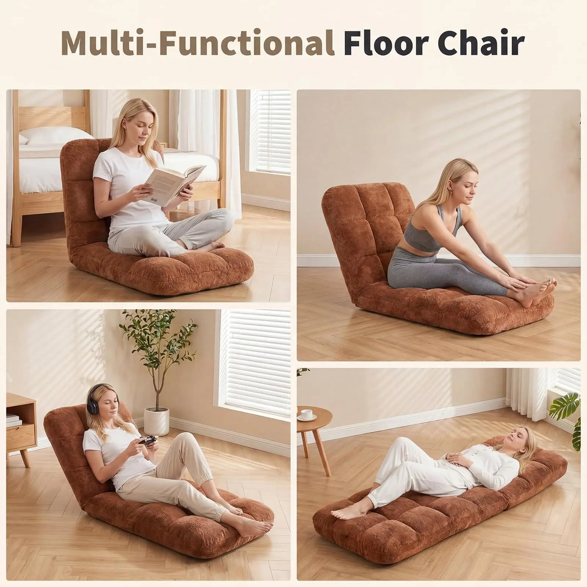 HiMISS Adjustable Floor Chair With Back Support And Foldable Design
