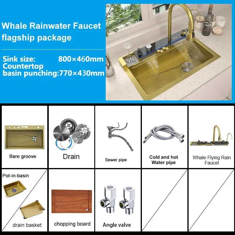 Telisiya Stainless Steel Waterfall Single Bowl Kitchen Sink Display