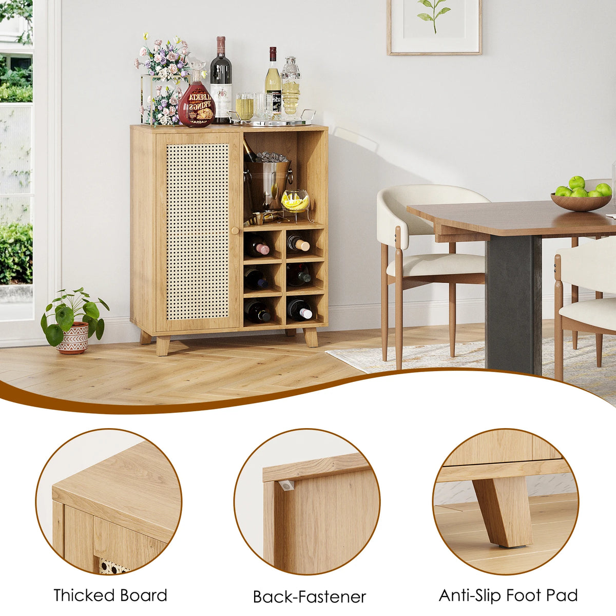 Farini Wooden Sideboard Cabinet With Wine Rack Storage For Home