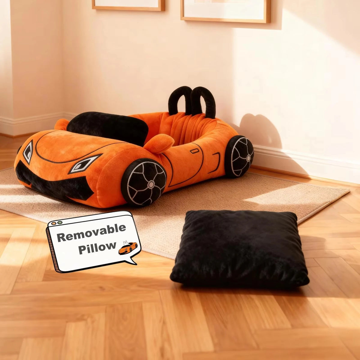 CWV Soft Supercar Style Coral Fleece Cat Bed With Pillow