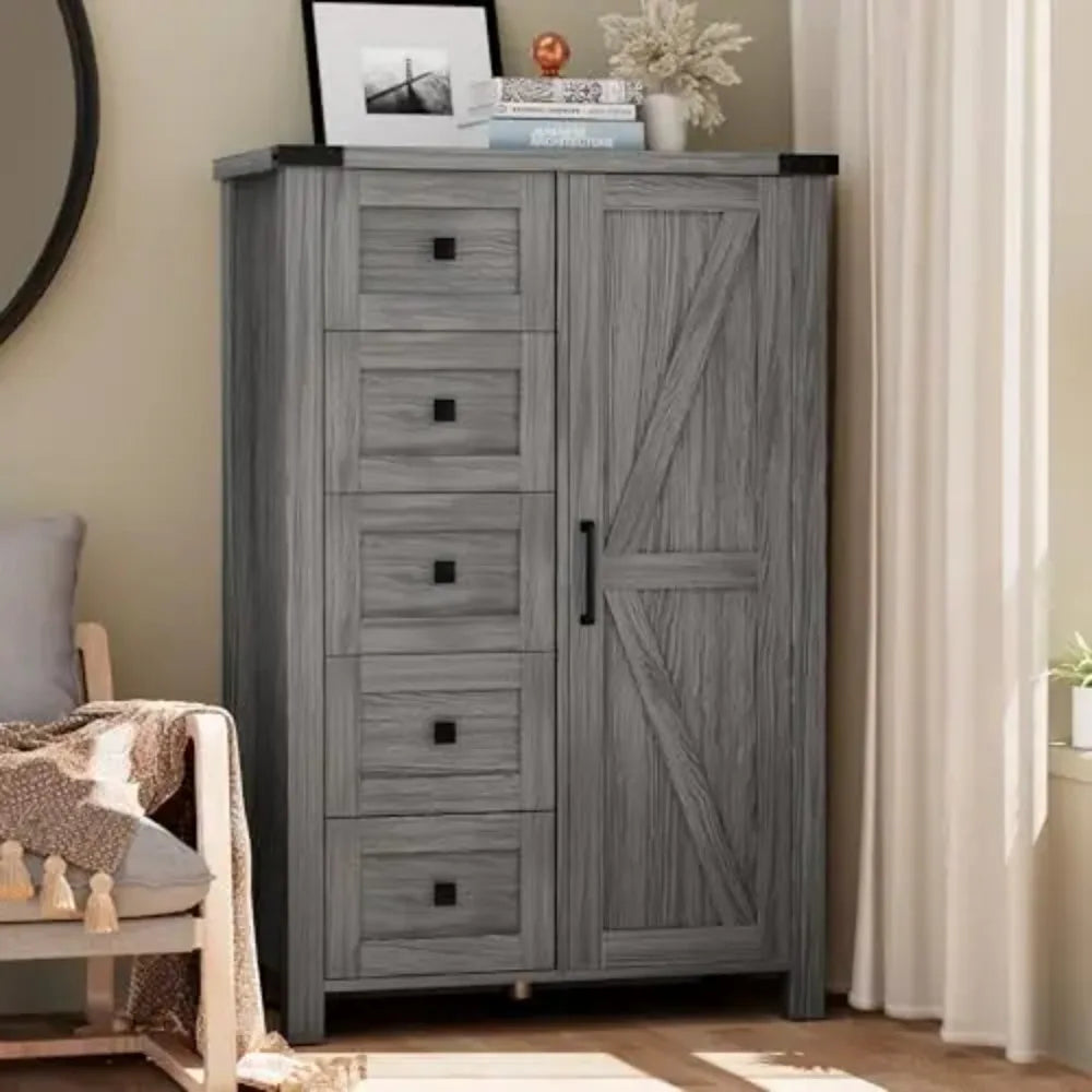 Farmhouse Style Barn Door Storage Cabinet For Bedroom Organization