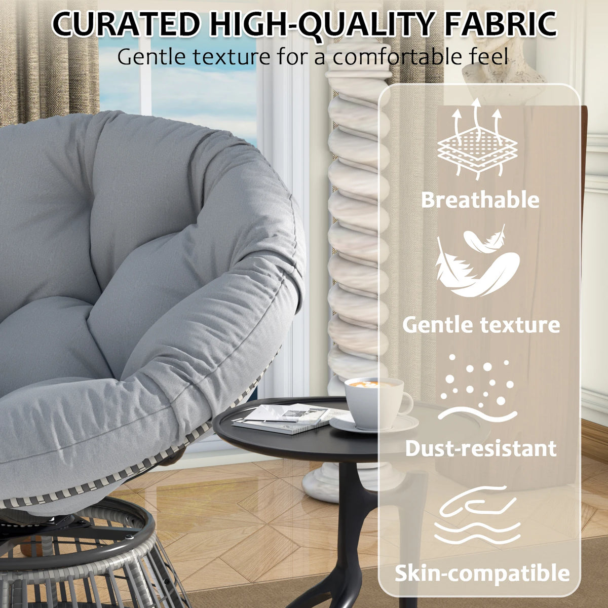 Avenvista Outdoor Wicker Swivel Papasan Chair With Thick Cushion