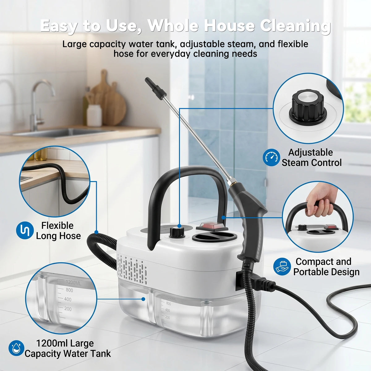 2500W Portable Handheld Steam Cleaner With Accessories