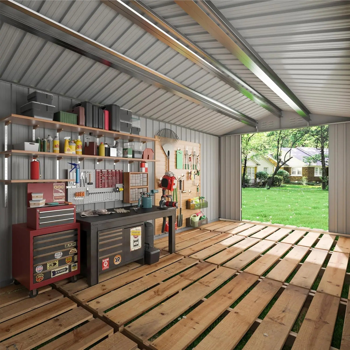 VIWAT Outdoor Metal Storage Shed Heavy Duty Lockable Door Backyard