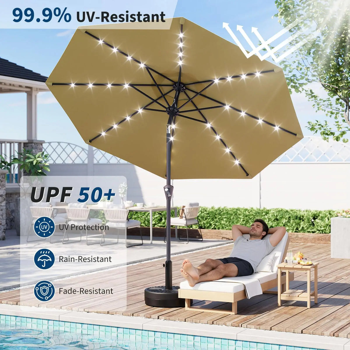 Studyset Solar LED Patio Umbrella With Tilt UV Protected Outdoor