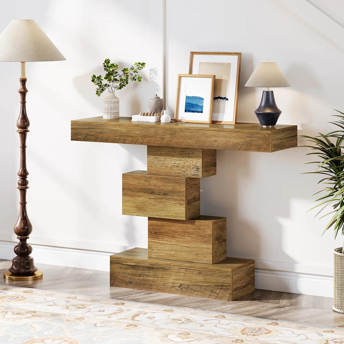 Tribesigns Farmhouse Console Table With Wooden Geometric Base