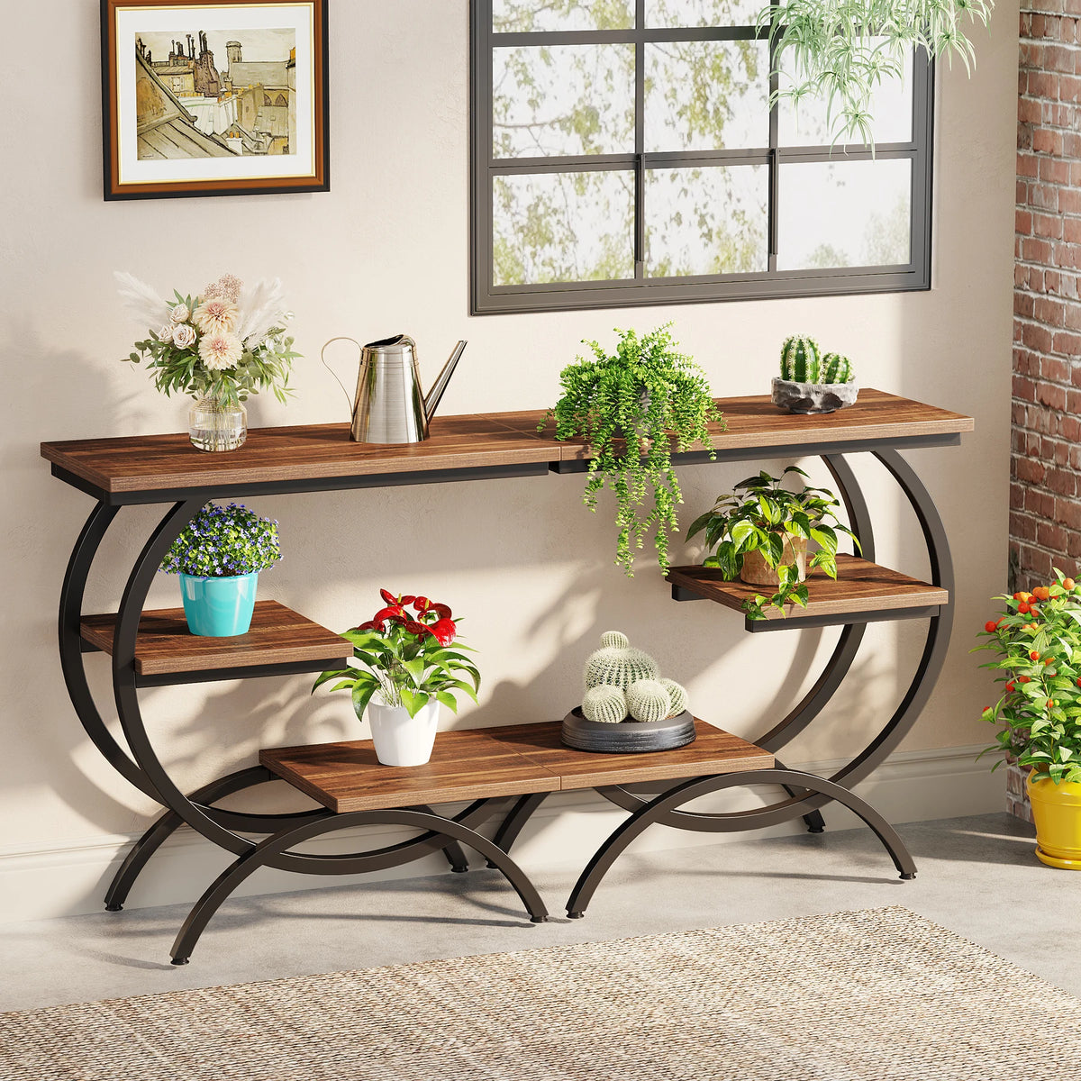 Tribesigns Industrial C Shaped End Table With Storage Shelves