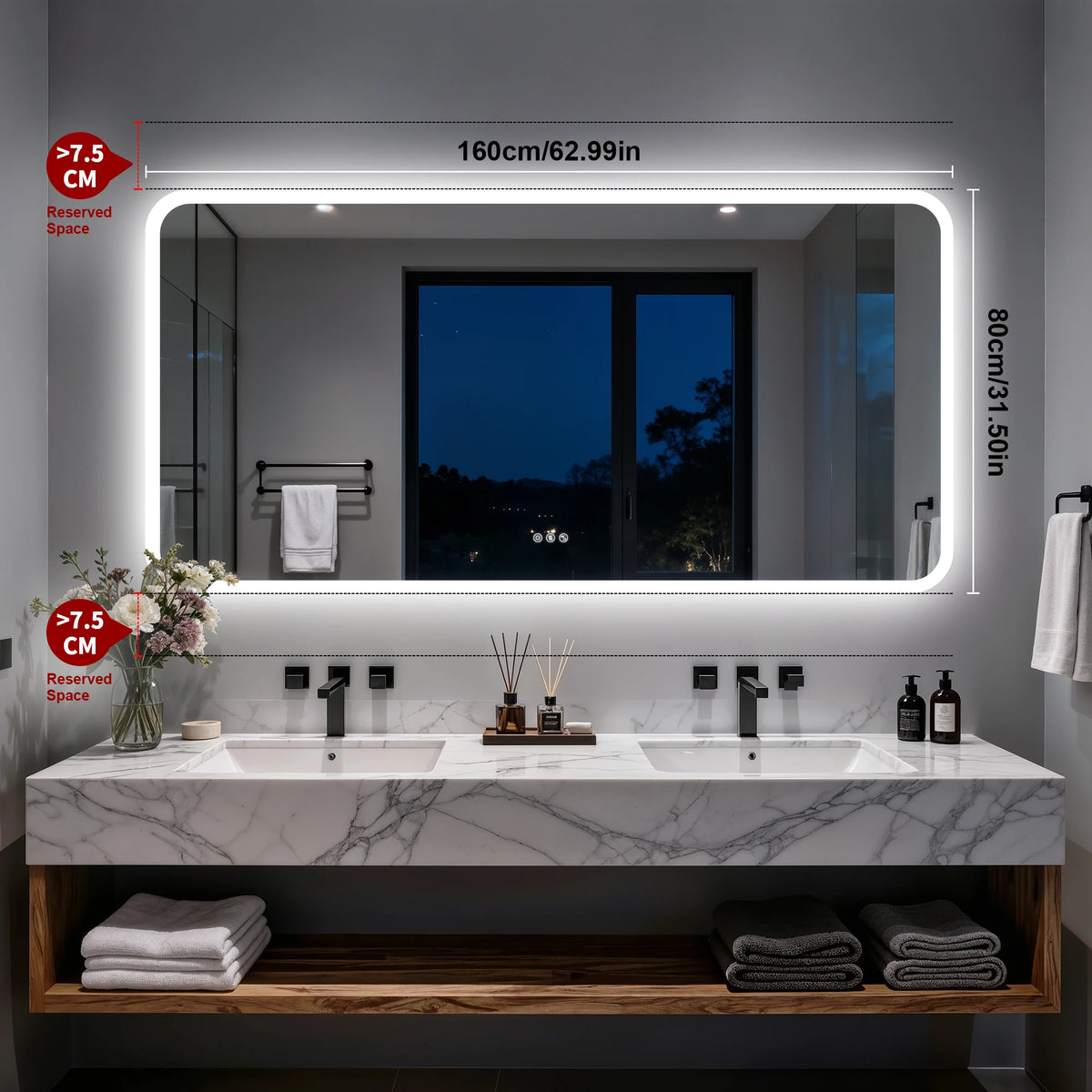 Smart LED Bathroom Mirror With Bluetooth Speakers And Touch Control
