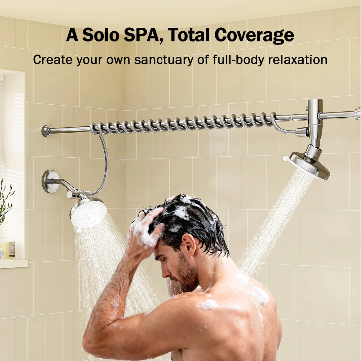 Dual Stainless Steel Shower Head With Adjustable Wall Slider