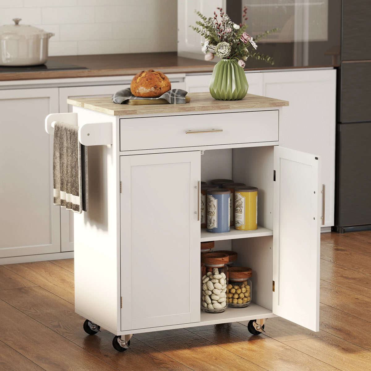 HOMCOM Kitchen Island Cart With Wooden Top And Storage Drawer