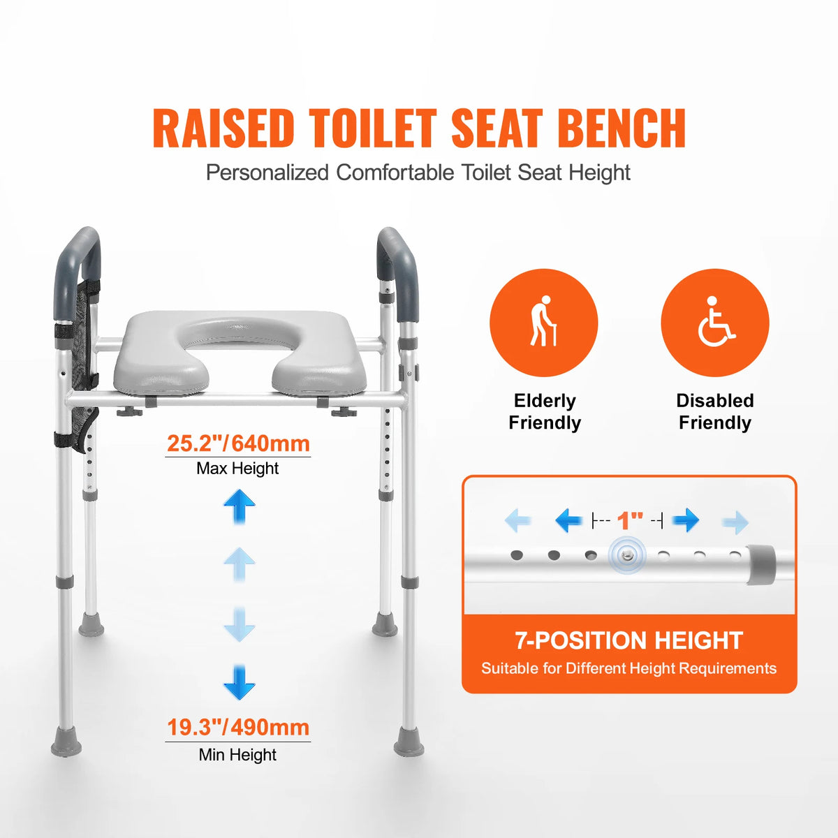 SucceBuy Adjustable Raised Toilet Seat With Padded Aluminum Frame