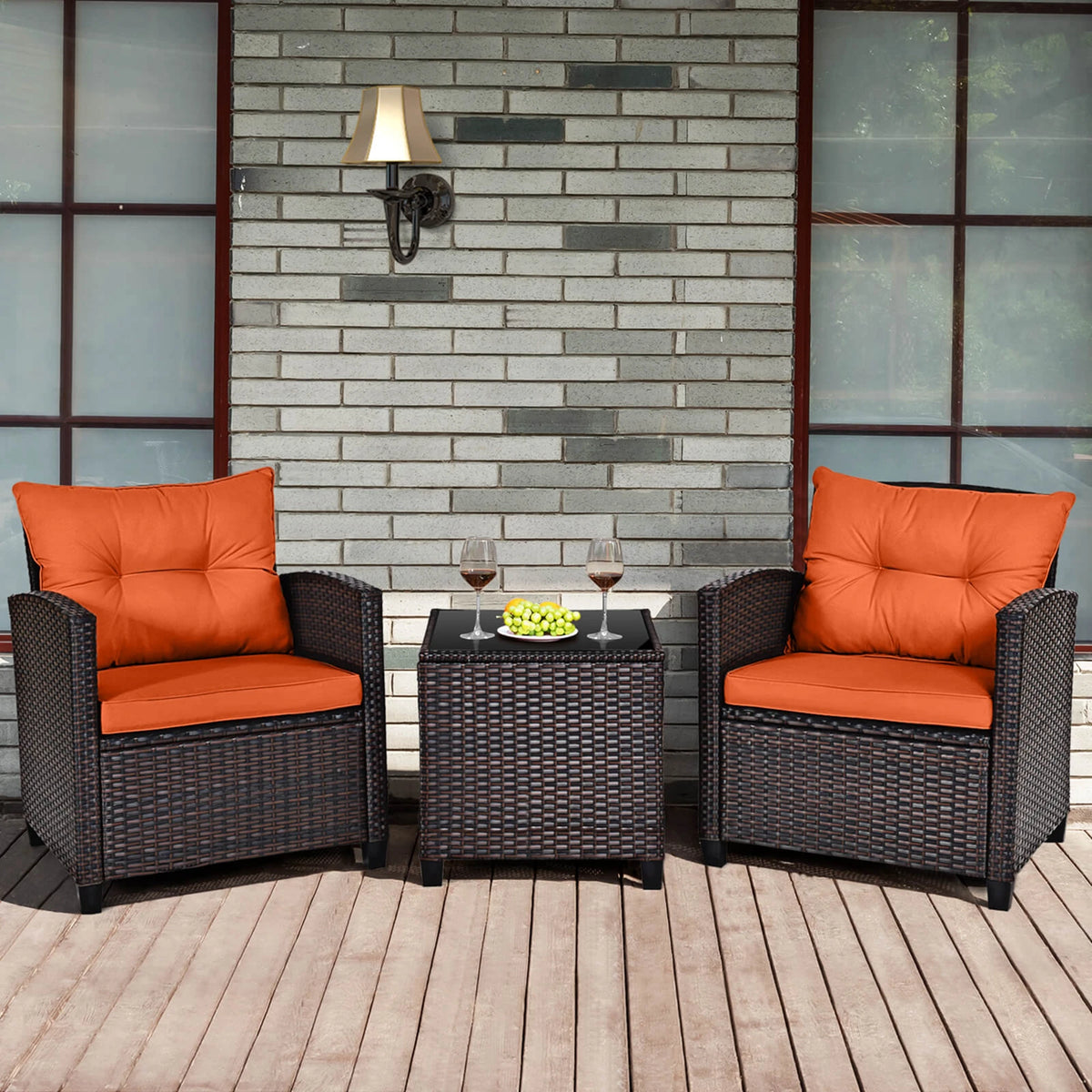 Homasis Outdoor Patio Rattan Conversation Sofa Set With Cushions