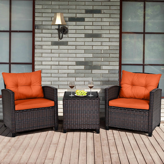 Homasis Outdoor Patio Rattan Conversation Sofa Set With Cushions