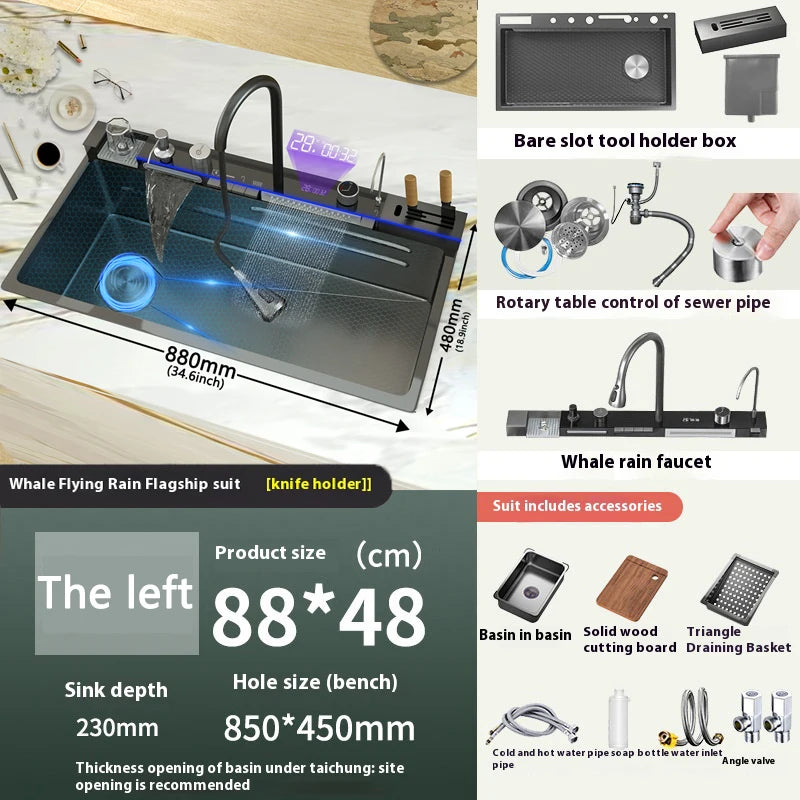 Telisiya Stainless Steel Waterfall Single Bowl Kitchen Sink Display