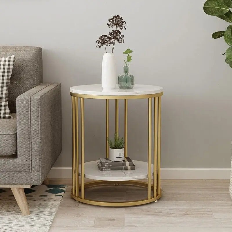 Wisfor Round Stone Tiered Side Table With Jewelry Storage