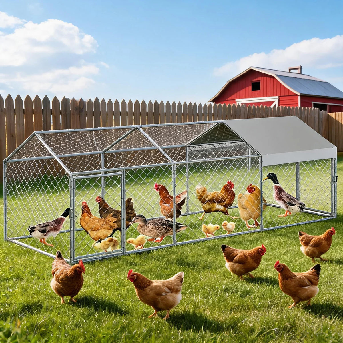 HiMISS Portable Metal Chicken Coop With Waterproof Run Cover