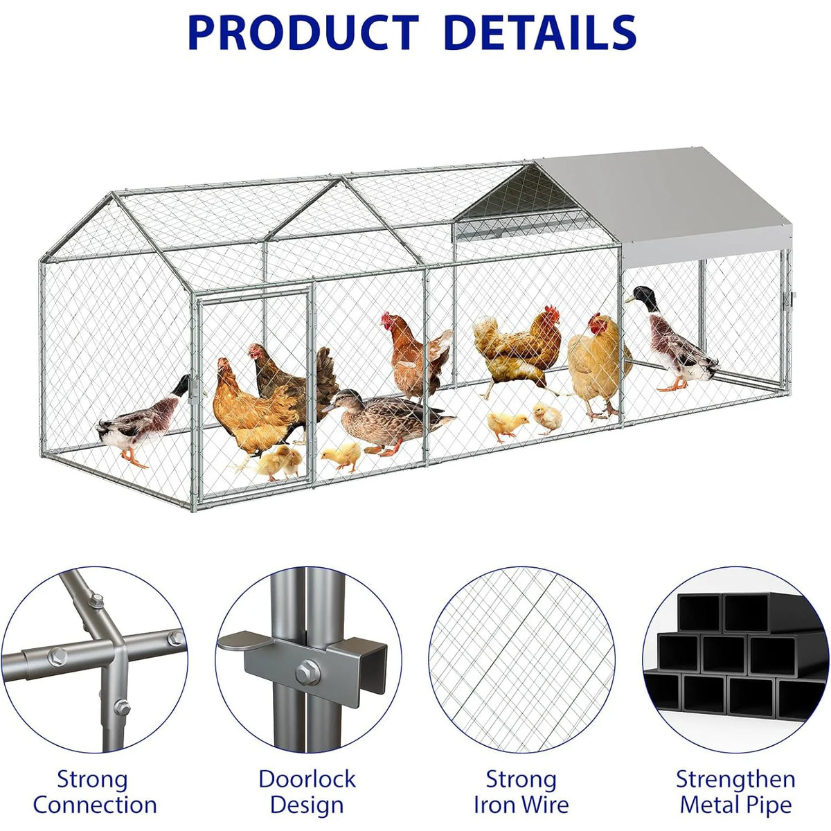HiMISS Portable Metal Chicken Coop With Waterproof Run Cover