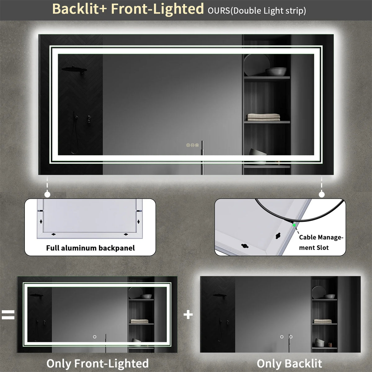 LED Bathroom Mirror With Anti Fog And Dimmable Touch Controls
