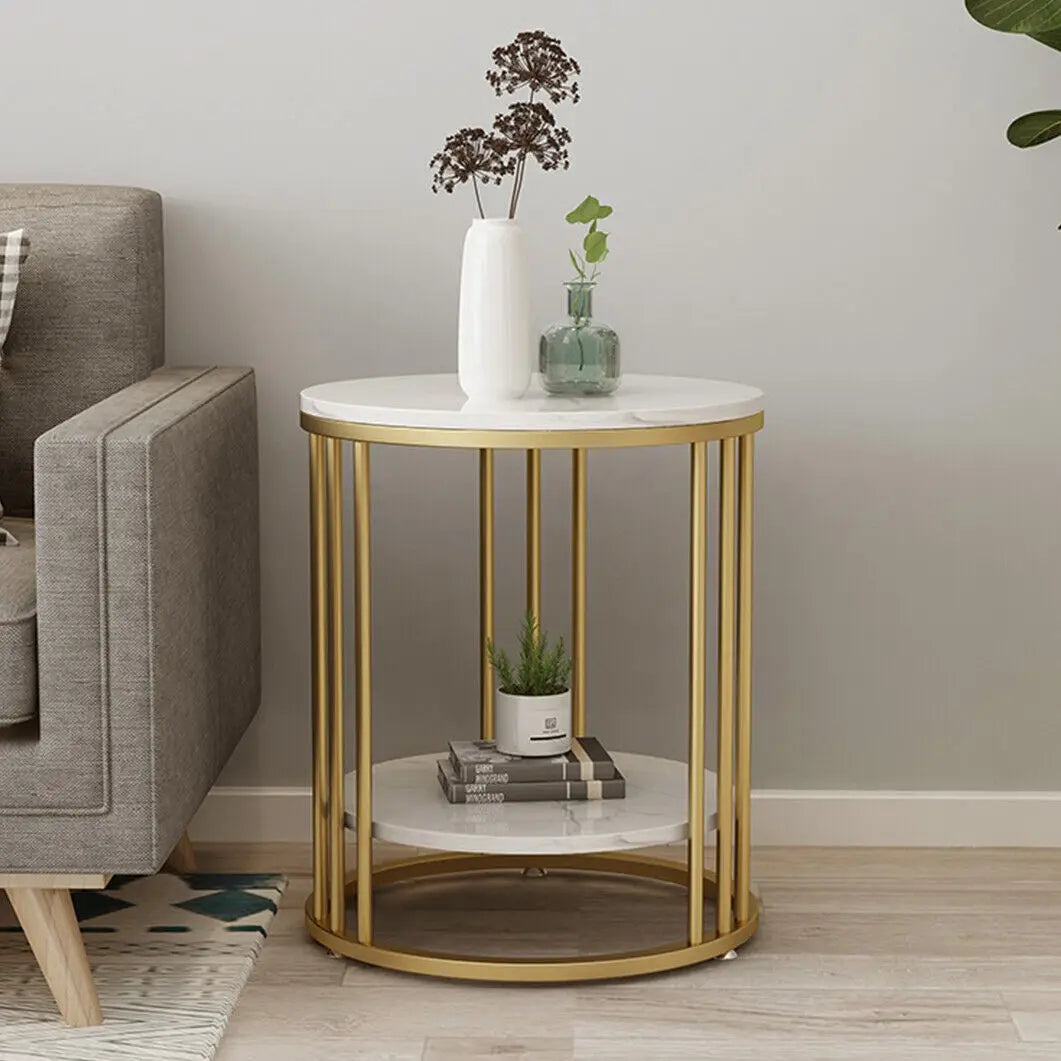 Wisfor Round Stone Tiered Side Table With Jewelry Storage