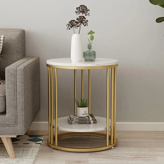 Wisfor Round Stone Tiered Side Table With Jewelry Storage