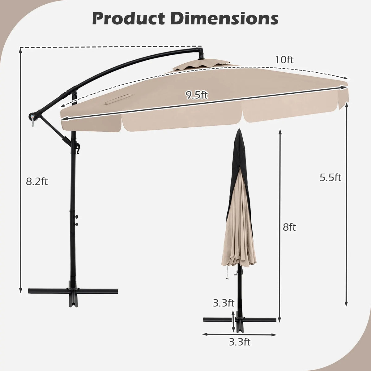 LIFEZEAL 10ft Offset Hanging Patio Cantilever Umbrella With Cover