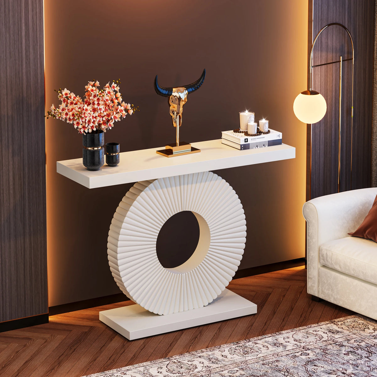 Tribesigns Modern Console Table With Geometric Wooden Base Frame