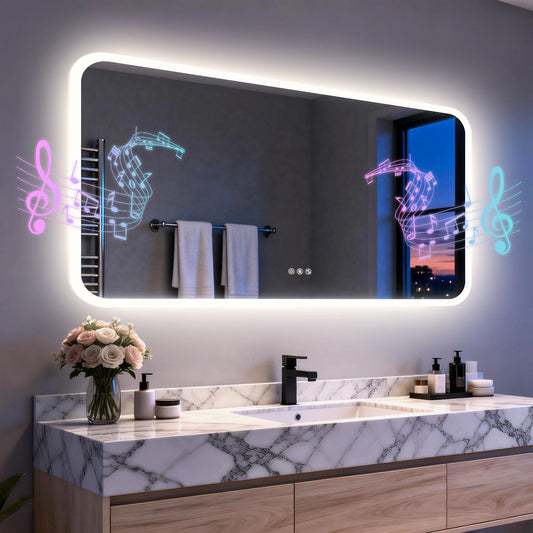 Smart LED Bathroom Mirror With Bluetooth Speakers And Touch Control