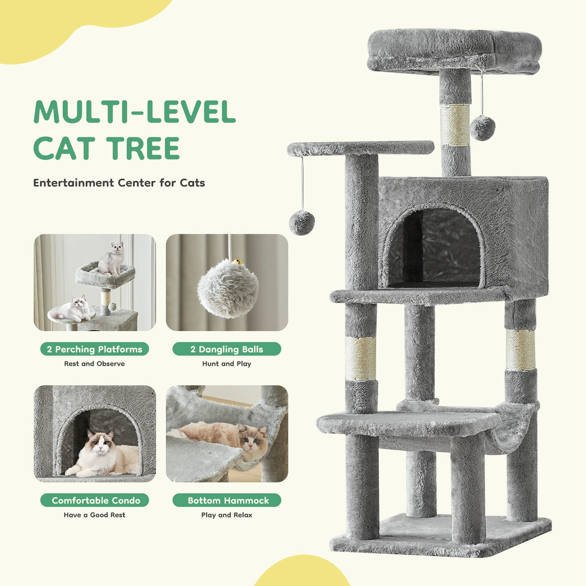 JHK Cat Tree Tall Multi Climbing Tower For Indoor Cats