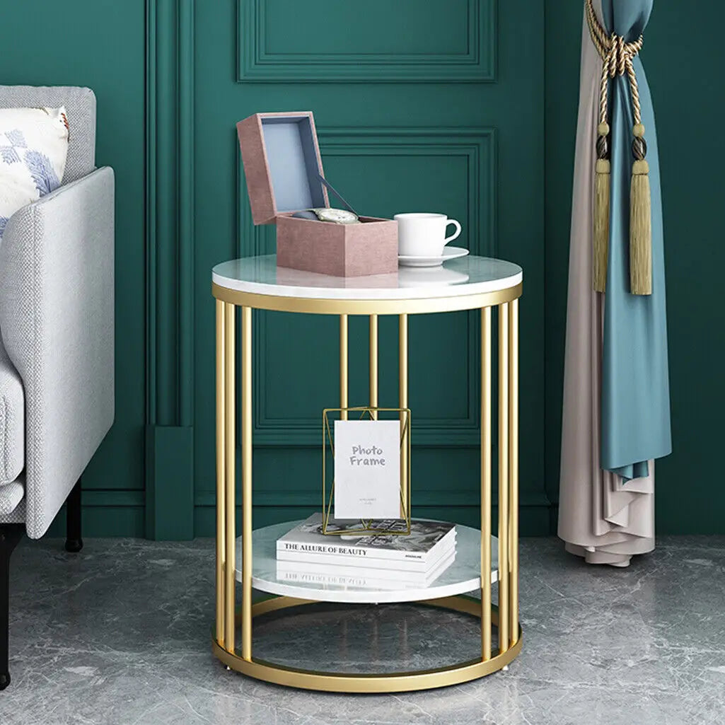 Wisfor Round Stone Tiered Side Table With Jewelry Storage