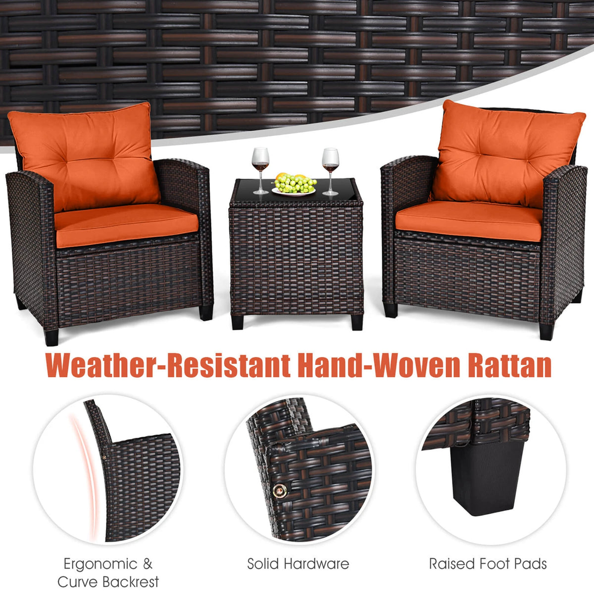 Homasis Outdoor Patio Rattan Conversation Sofa Set With Cushions