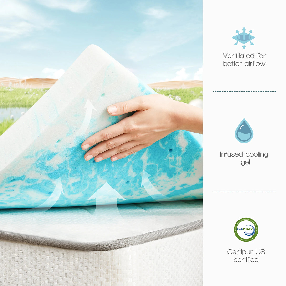 MCQ Memory Foam Mattress Topper Gel Cooling Breathable Soft Comfort