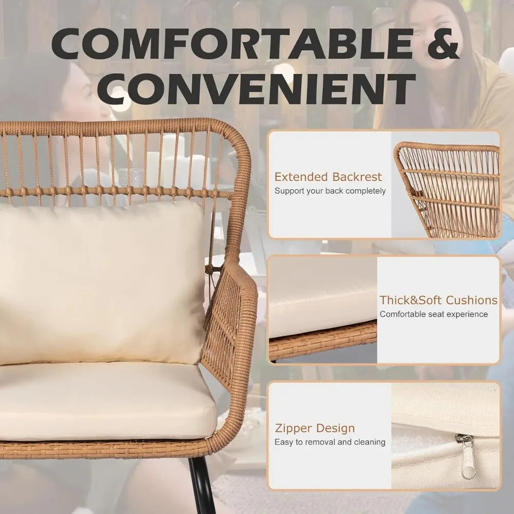 Modern Wicker Rattan Bistro Set For Outdoor Patio And Balcony